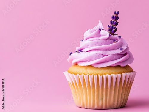 Cupcake with lavenderinfused frosting and edible flowers, a delicate and unique birthday treat, lavender cupcake, unique dessert
