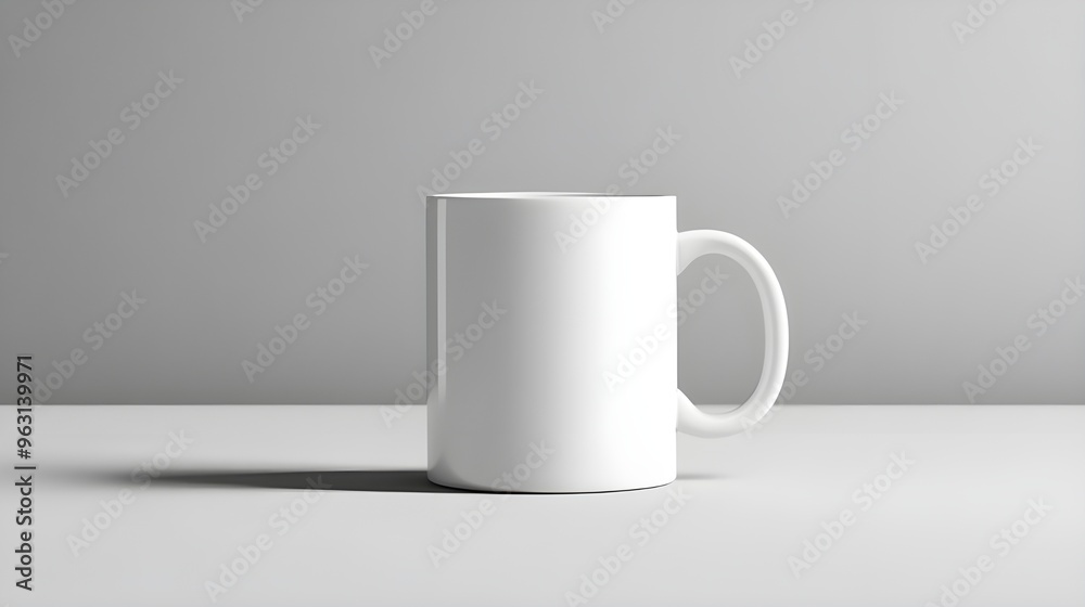 White Blank Mug on Minimalist Gray Background White Blank Mug on Minimalist Gray Background