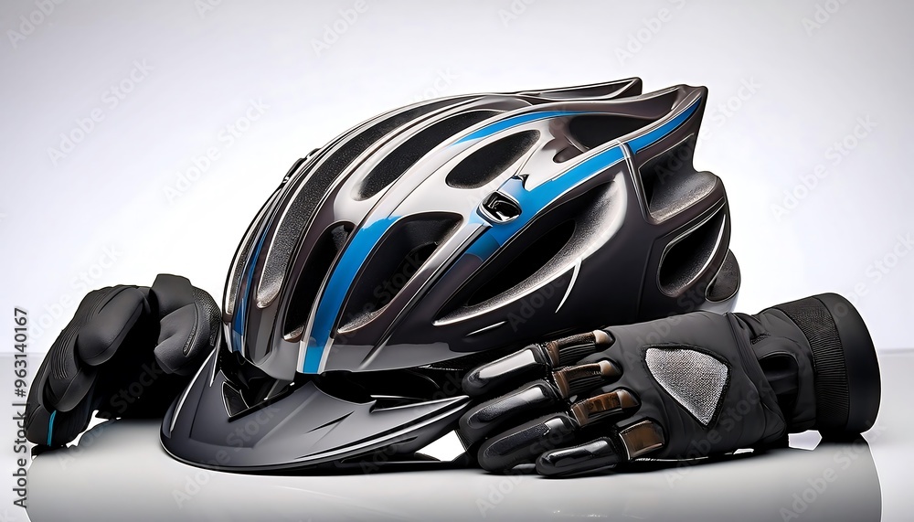 clipping path for a cycling helmet and gloves laid out on a surface. Ensure the pat clipping path for a cycling helmet and gloves laid out on a surface. Ensure the pat
