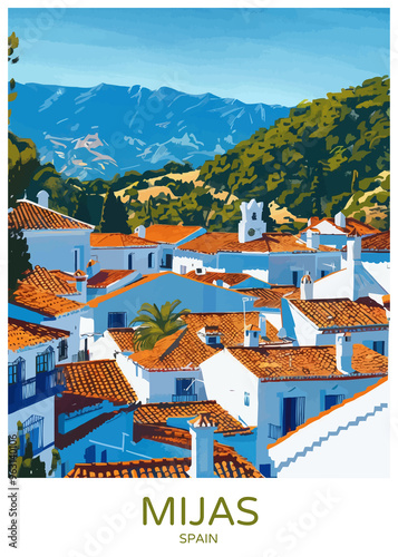 Mijas Spain Poster Illustration Travel Print Decor Gift Paper Canvas Wall Retro Art #963140106