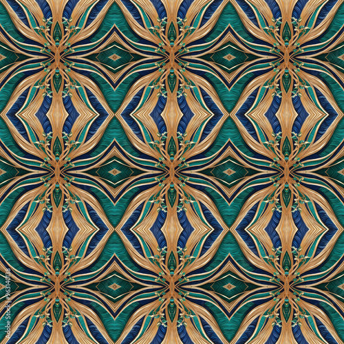 abstract seamless pattern in green and gold tones. Fabric pattern