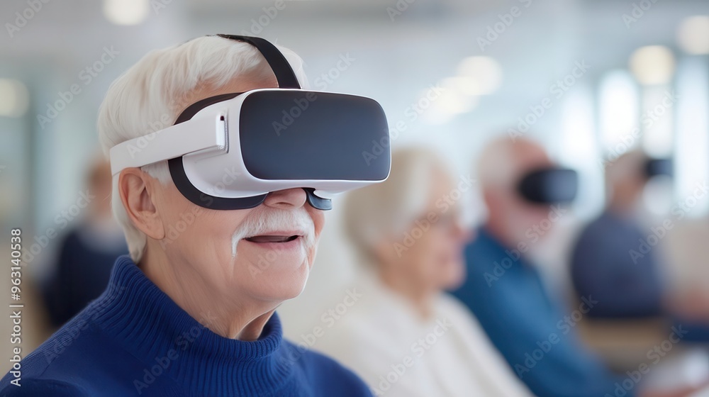 Diverse group of seniors using VR technology Diverse group of seniors using VR technology
