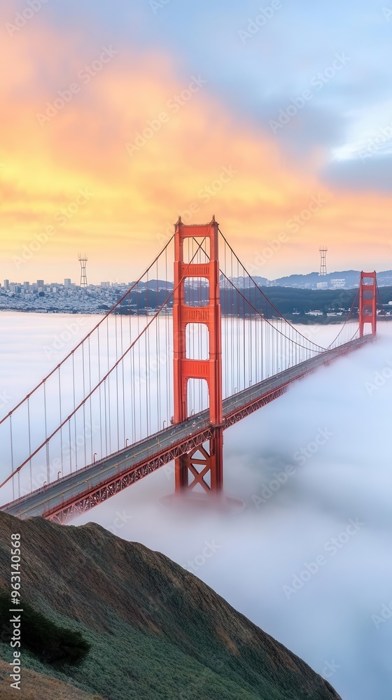 Fototapeta premium Dramatic fog rolling over Golden Gate Bridge