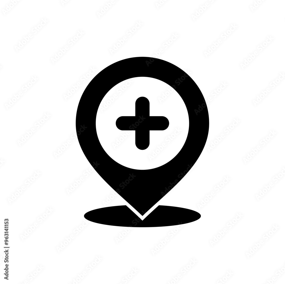 hospital location icon. vector isolated on white background. simple and modern design hospital location icon. vector isolated on white background. simple and modern design