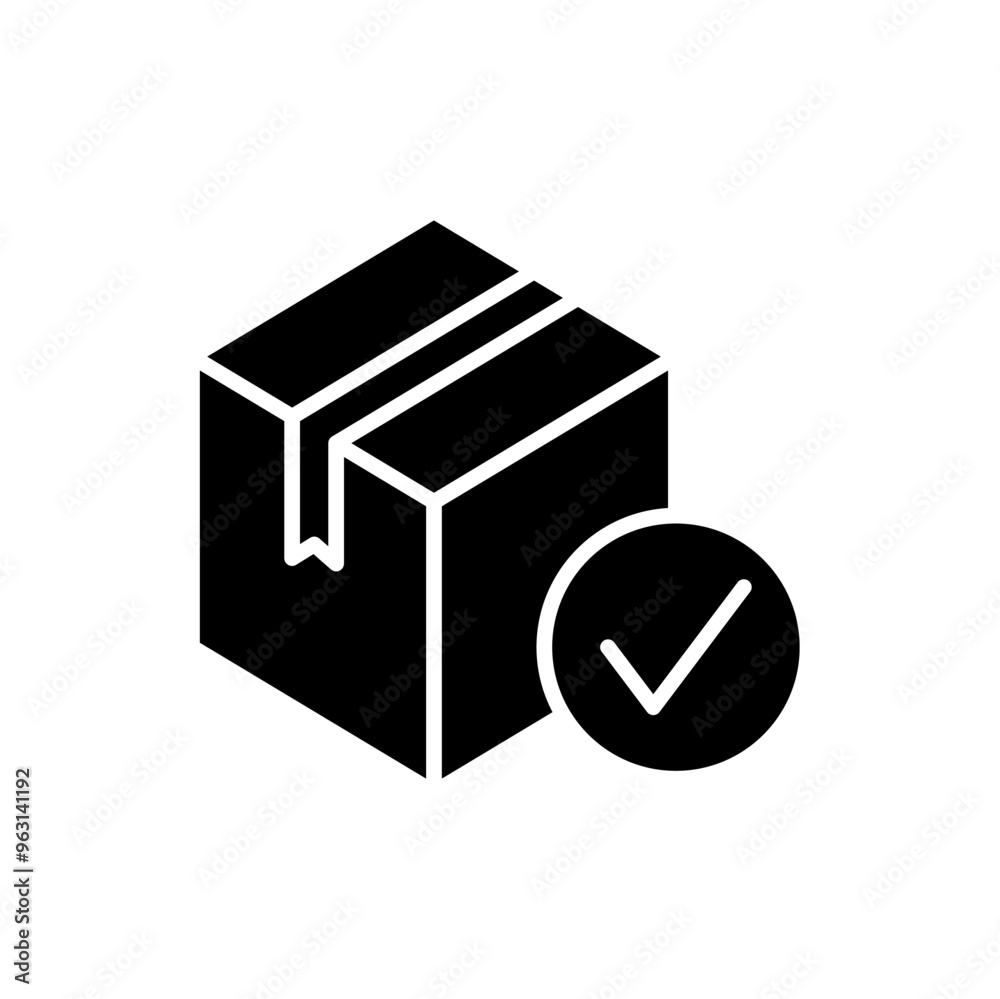 package box icon with check mark. vector isolated on white background. simple and modern design package box icon with check mark. vector isolated on white background. simple and modern design
