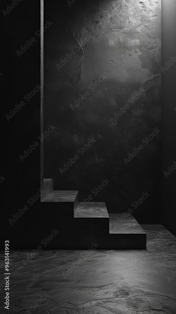 stairs side view in a dark room with black wall and concrete floor minimalism, Mockup to increase sales for Black Friday with copy space stairs side view in a dark room with black wall and concrete floor minimalism, Mockup to increase sales for Black Friday with copy space