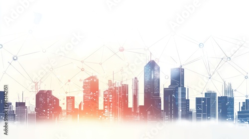 Wallpaper Mural Cityscape with Network Connection Torontodigital.ca