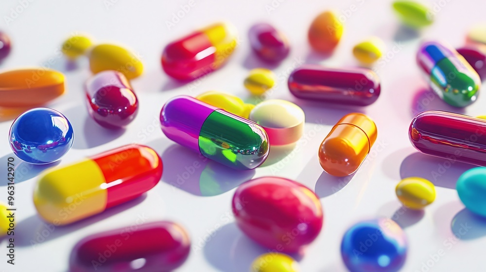 Colorful Capsules and Pills on White Background Colorful Capsules and Pills on White Background