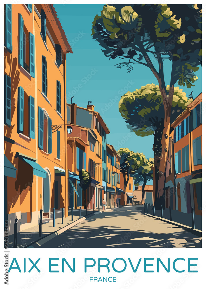 Aix En Provence France Poster Illustration Travel Print Decor Gift Paper Canvas Wall Retro Art