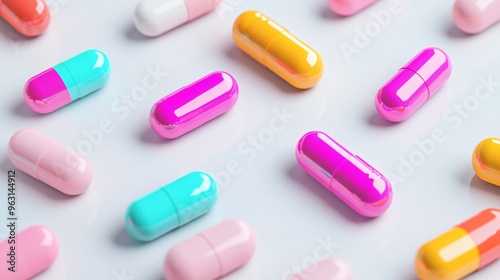 Colorful Capsules on White Background