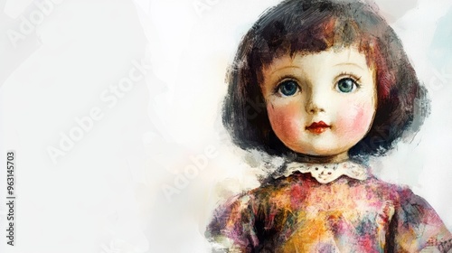 Captivating Vintage Doll Portrait: A Nostalgic Artistic Render of Childhood Innocence and Timeless Beauty photo