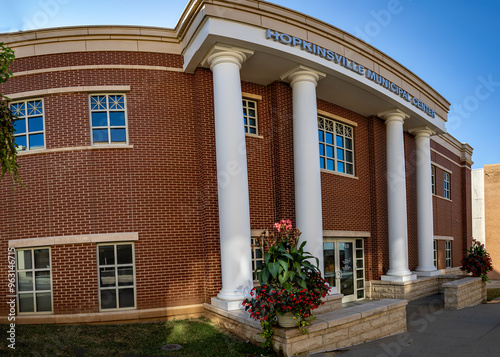 Hopkinsville, Kentucky municipal services building entrance with tall, white columns in front of it photo