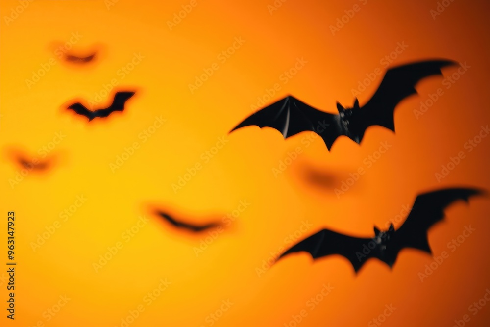 Eerie Black Bats in Flight Against Fiery Orange Sky Eerie Black Bats in Flight Against Fiery Orange Sky