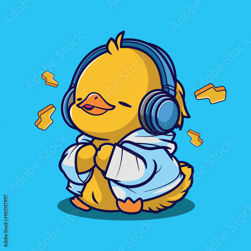 ILLUSTRATION OF CUTE DUCK CHARACTERS USING A GAMING HEDSET