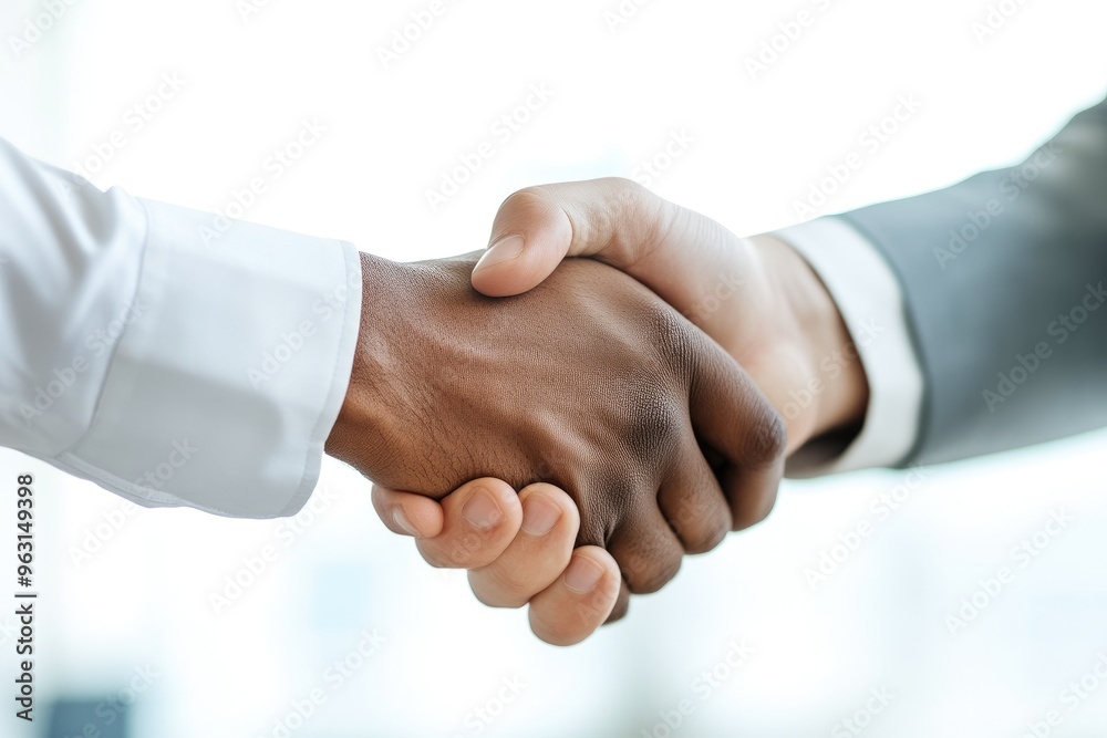 Close-Up of Two Professionals Shaking Hands in White Office Close-Up of Two Professionals Shaking Hands in White Office