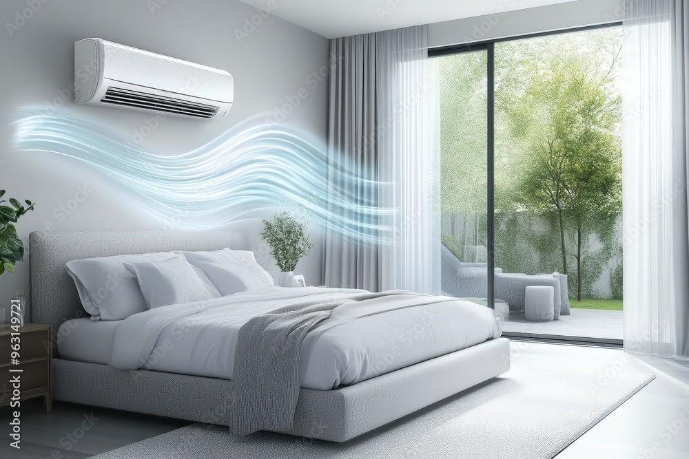 Fototapeta premium Close-Up of Modern Air Conditioning Vent in Stylish Bedroom