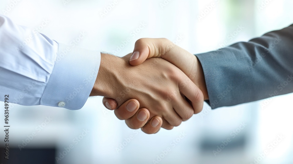 Businessmen Celebrating Success with Handshake in Office Businessmen Celebrating Success with Handshake in Office