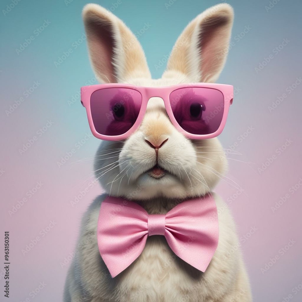 Cheerful Easter Greeting Card with Bunny in Pink Sunglasses