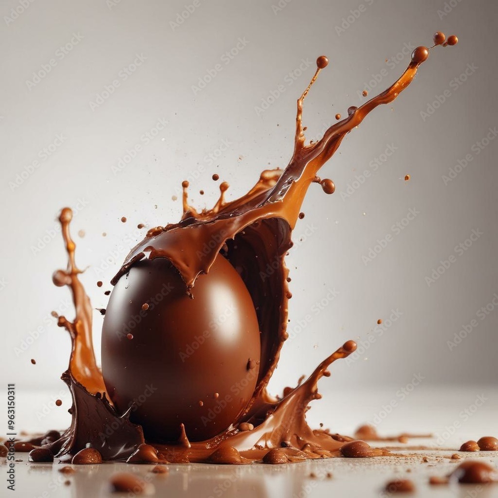 Energetic Presentation of a Chocolate Easter Egg with Liquid Droplets