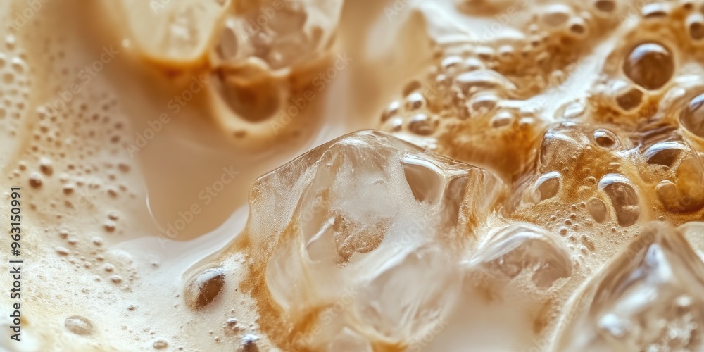 Close View of Ice Cubes in Milk Coffee Close View of Ice Cubes in Milk Coffee