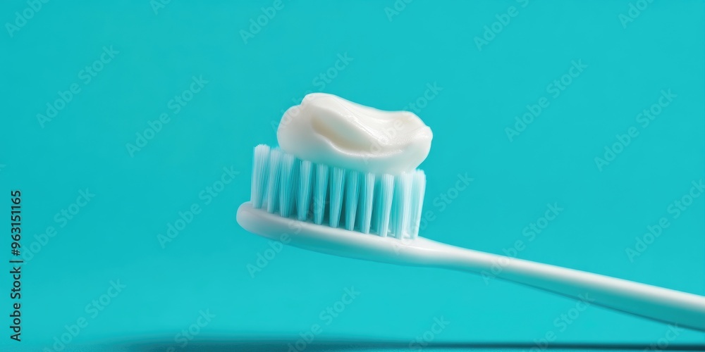 Toothbrush with Mint Toothpaste Close-Up on Blue Toothbrush with Mint Toothpaste Close-Up on Blue