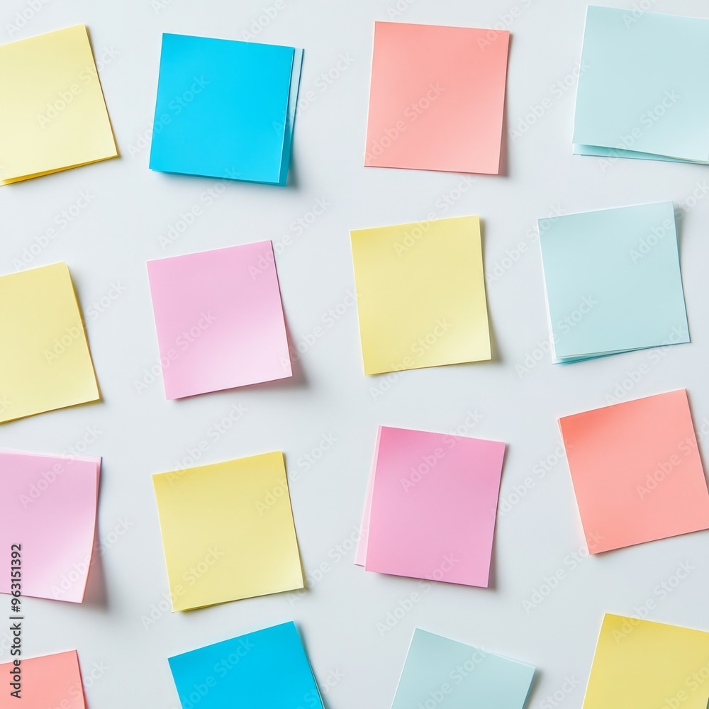 Colorful Sticky Notes on White Desk: Top View Editorial Photography Colorful Sticky Notes on White Desk: Top View Editorial Photography