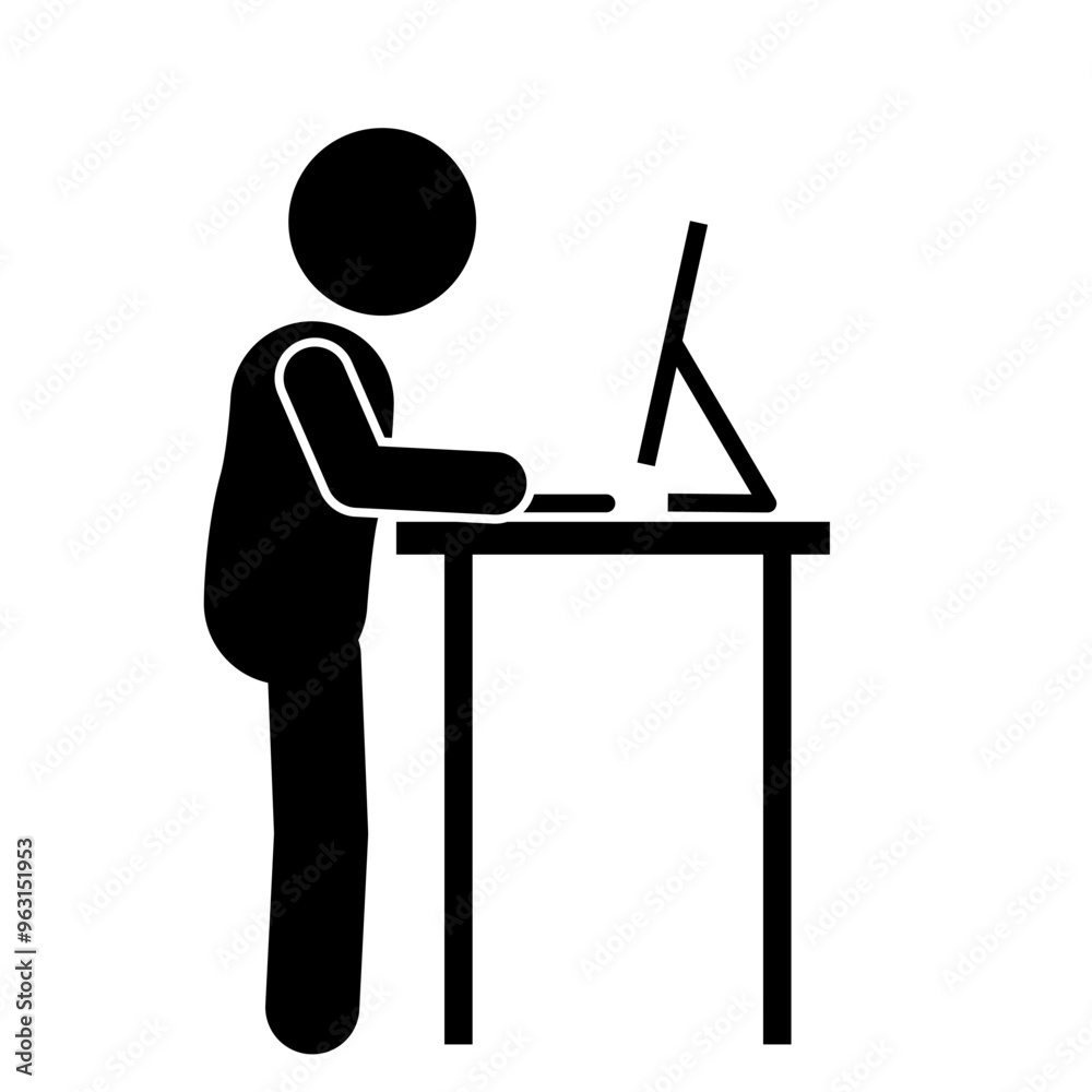 illustration of a stick figure icon working in front of a computer illustration of a stick figure icon working in front of a computer