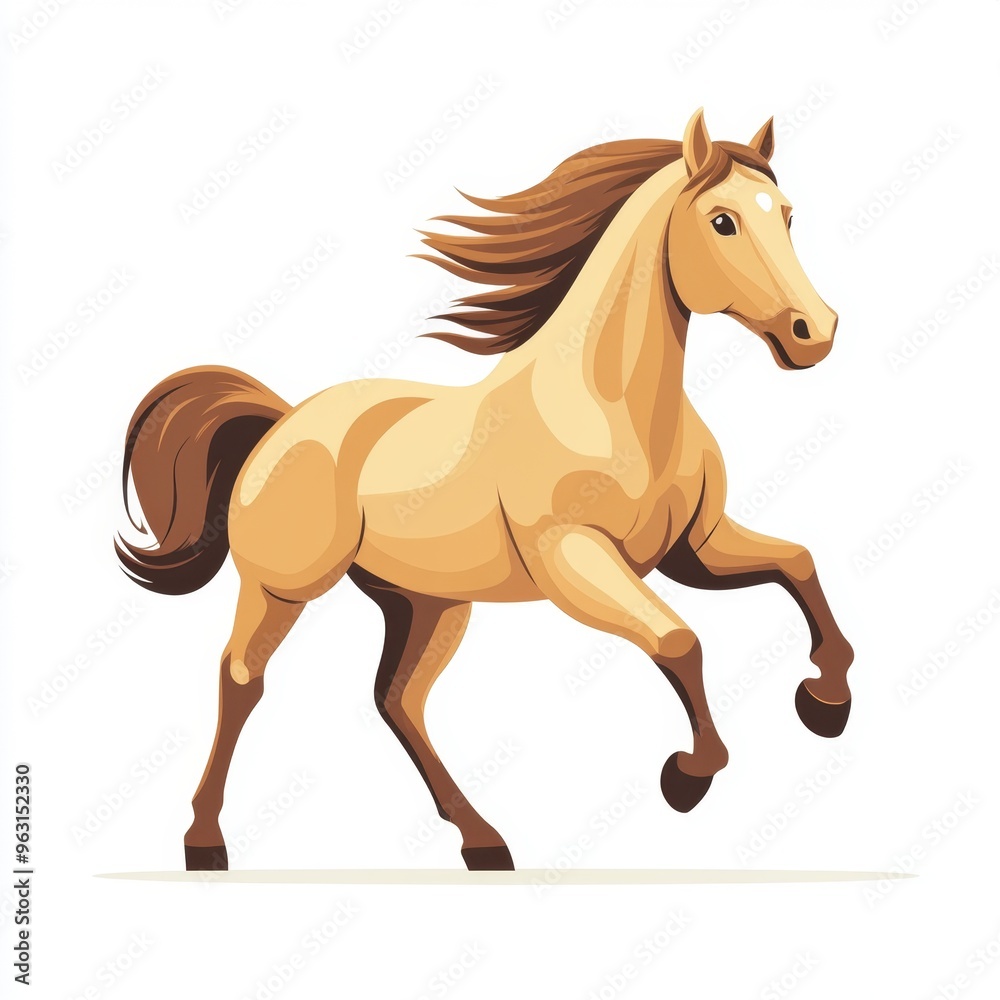 Majestic Galloping Horse in Minimal Flat Design on White Background