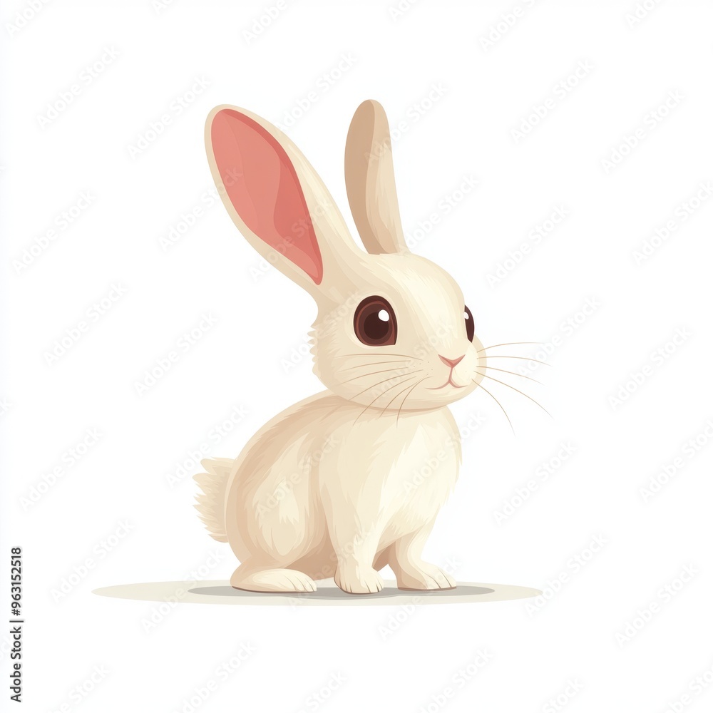 Fototapeta premium Minimalist Flat Design of Cute Rabbit Hopping on White Background