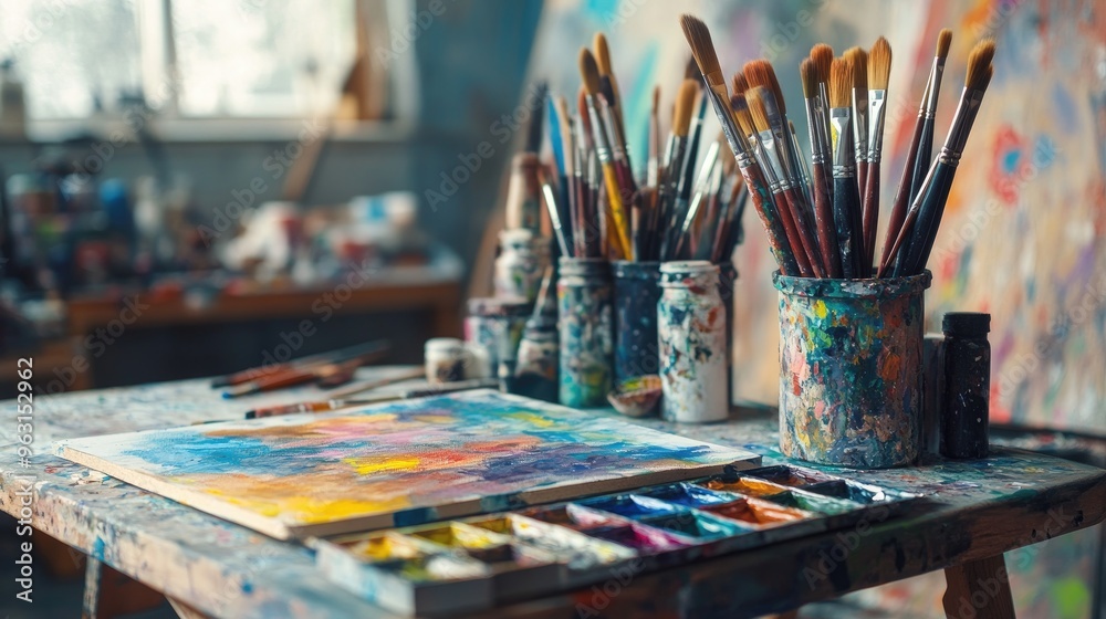 A Vibrant Artist's Studio: Exploring the Tools and Colors of Creative Expression A Vibrant Artist's Studio: Exploring the Tools and Colors of Creative Expression