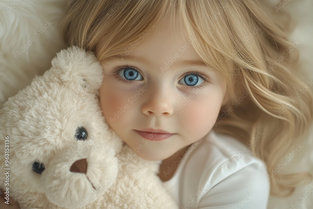 Serene Toddler Portrait with Teddy Bear Serene Toddler Portrait with Teddy Bear