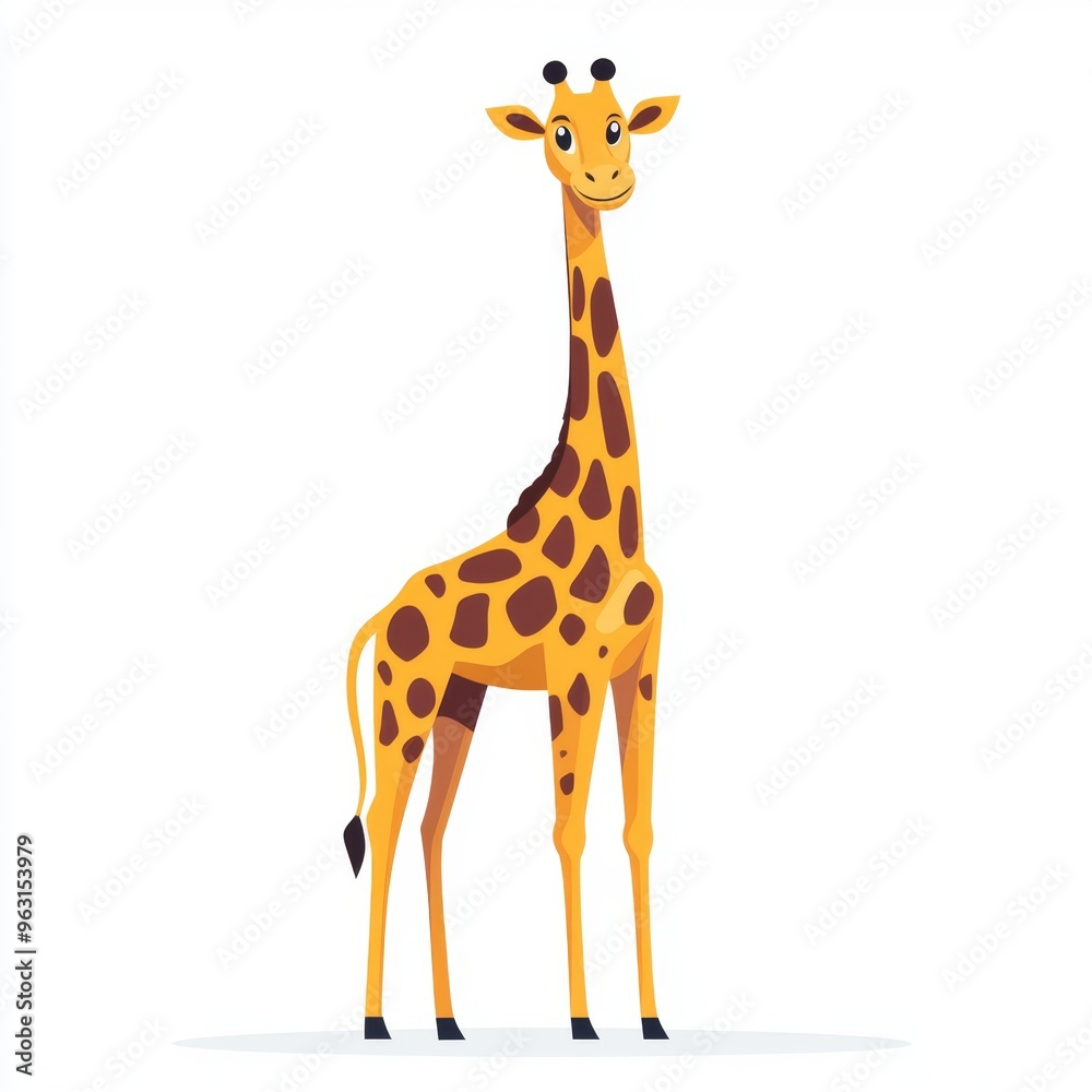 Cheerful Flat Design Giraffe Illustration on White Background for Minimalistic Concept. Cheerful Flat Design Giraffe Illustration on White Background for Minimalistic Concept.