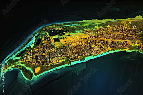 Technical aerial visual, 3D LiDAR GIS aerial map satellite scan model isolated, showing Nampula, Mozambique . Elevation, topography, render photo