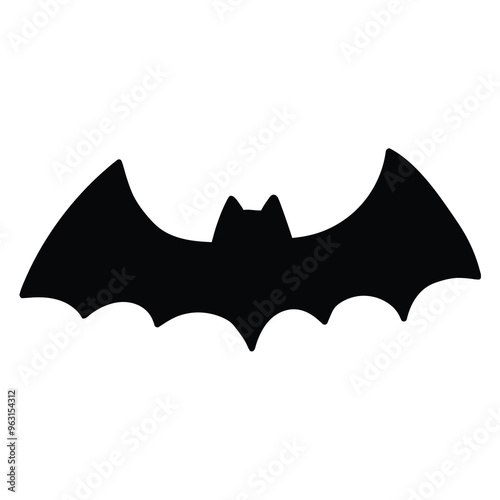 Hand drawn cartoon halloween bat silhouette on white background.