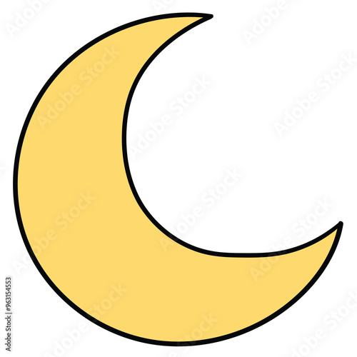 Hand drawn cartoon moon isolated on white background.