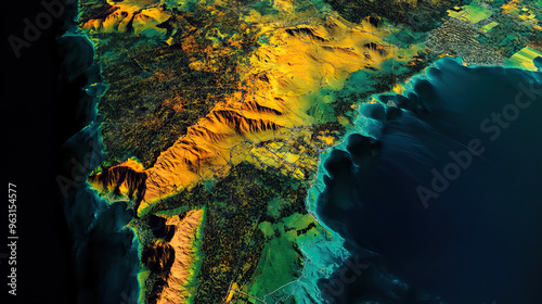 Technical aerial visual, 3D LiDAR GIS aerial map satellite scan model isolated, showing Nampula, Mozambique . Elevation, topography, render photo