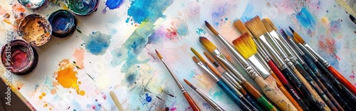 Exploring Artistic Tools: A Vibrant Collection of Paints and Brushes for Creative Expression