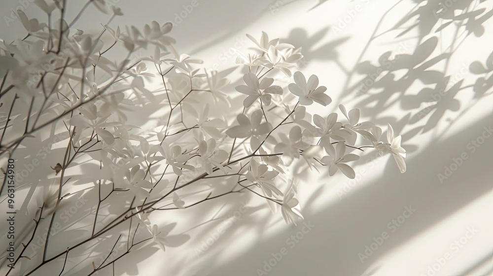The shadow of a delicate flower against a bright, white surface, with the shadow creating a soft and artistic pattern The shadow of a delicate flower against a bright, white surface, with the shadow creating a soft and artistic pattern