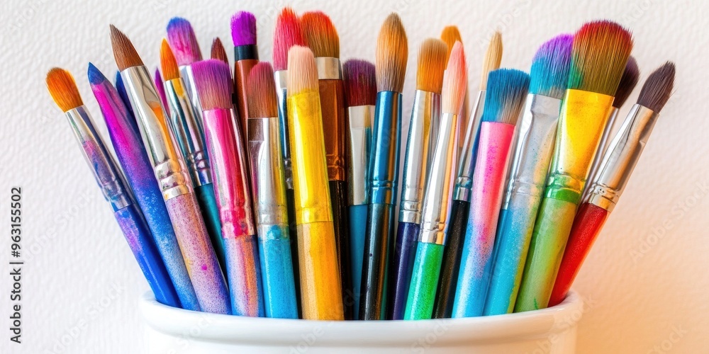 Fototapeta premium Vibrant Collection of Art Brushes in a Creative Workspace