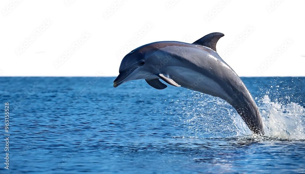 Fototapeta premium Create a clipping path for a playful dolphin leaping out of the water. The path should inclu