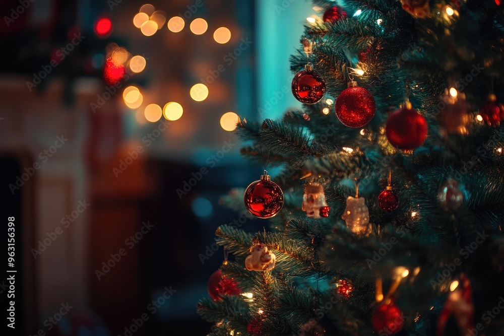 Bright and Beautiful Christmas Tree in Dark Room Bright and Beautiful Christmas Tree in Dark Room