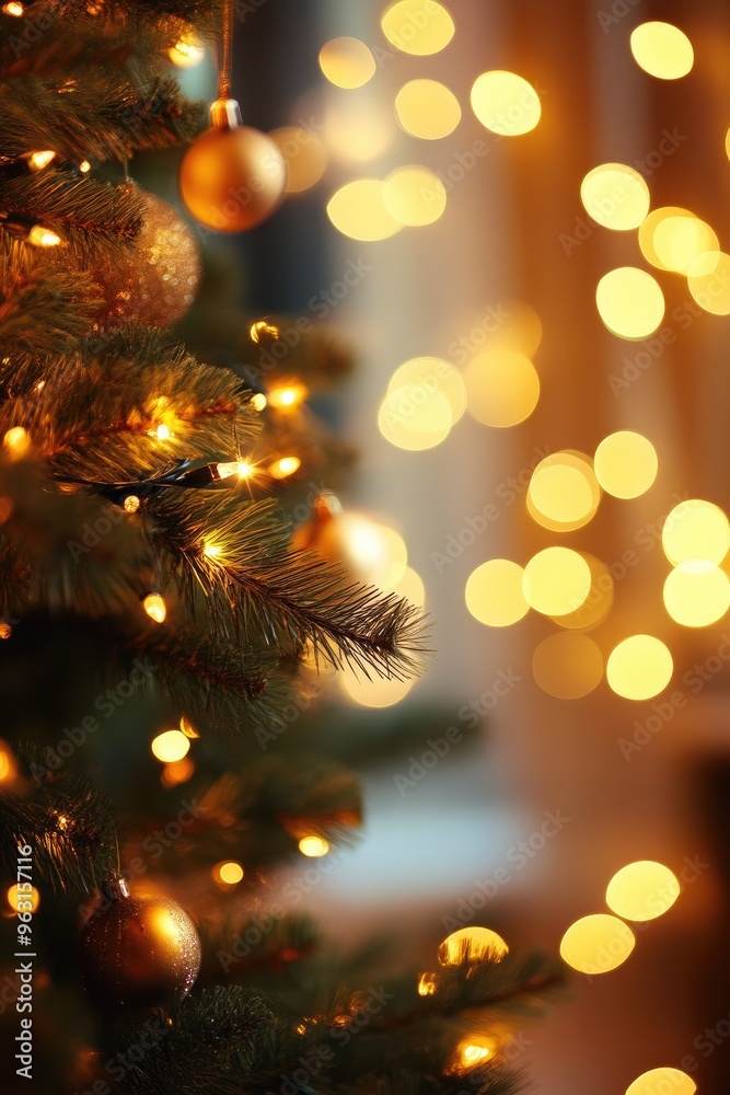 Christmas Tree Details with Soft Bokeh Effect