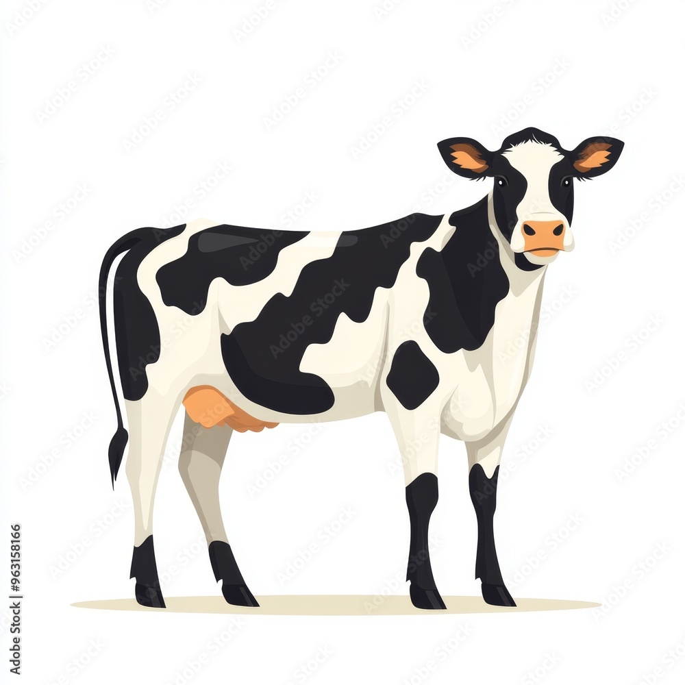 Modern Flat Design of Spotted Cow Standing Sideways on White Background | Minimalist Animal Illustration for Graphic Design Projects Modern Flat Design of Spotted Cow Standing Sideways on White Background | Minimalist Animal Illustration for Graphic Design Projects