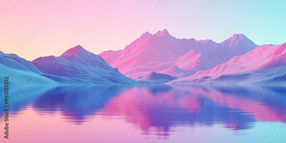 A beautiful mountain range with a pink and purple sky in the background. The mountains are covered in snow and the water is calm. The scene is serene and peaceful, with the mountains A beautiful mountain range with a pink and purple sky in the background. The mountains are covered in snow and the water is calm. The scene is serene and peaceful, with the mountains
