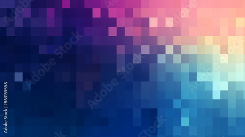 Abstract Pixel Art Gradient Color Block Purple Pink Blue Square Mosaic