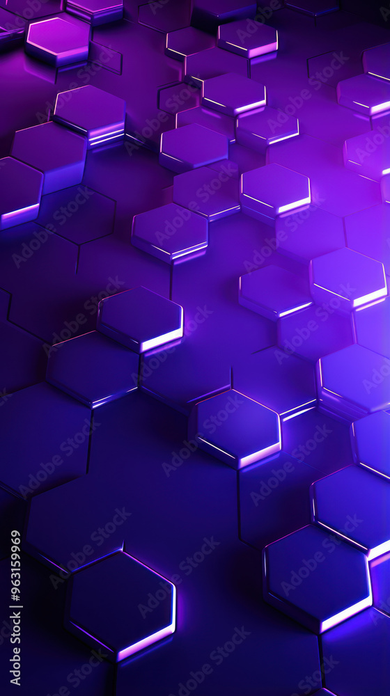 Purple hexagon background. Close-up a surface made up of hexagonal shapes, honeycomb pattern. Depth and three-dimensional. Geometric, modern, technological, structured and futuristic design. Purple hexagon background. Close-up a surface made up of hexagonal shapes, honeycomb pattern. Depth and three-dimensional. Geometric, modern, technological, structured and futuristic design.