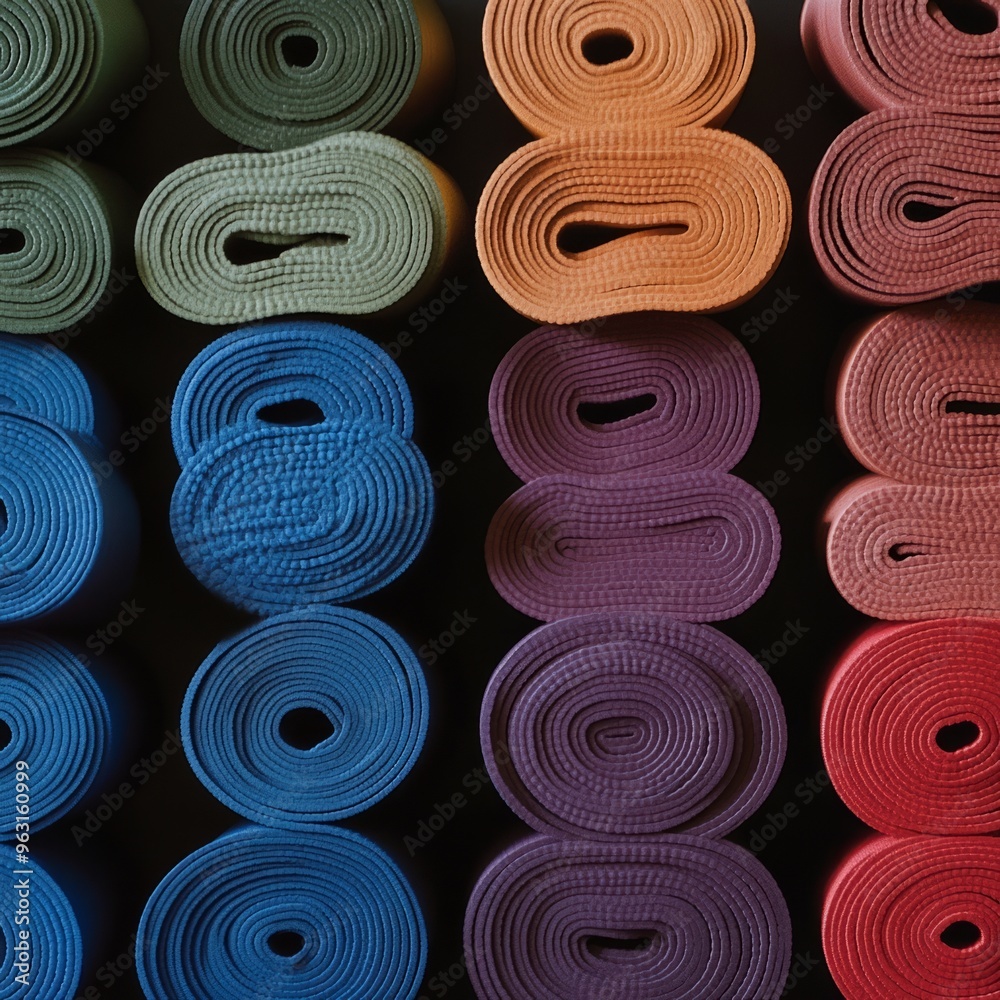 Yoga Mat Collection: Overhead View on Gym Floor Background Yoga Mat Collection: Overhead View on Gym Floor Background
