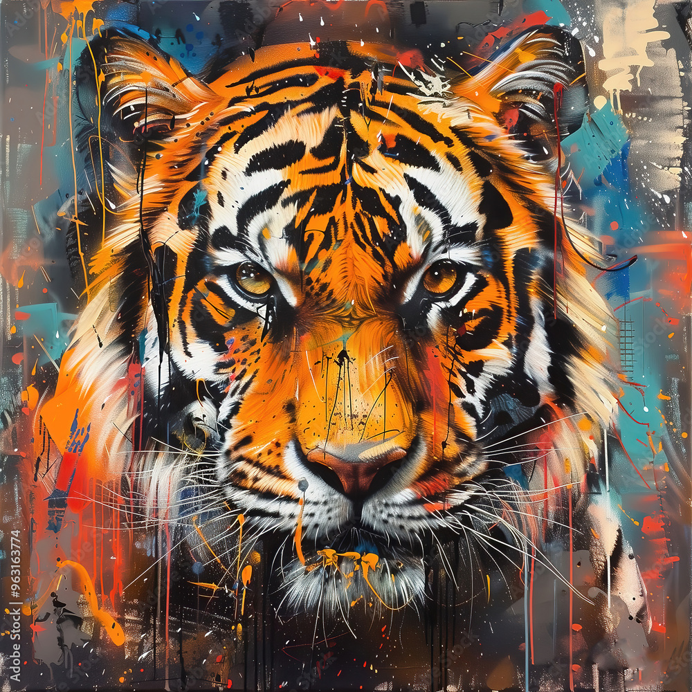 Tiger head in urban graffiti style painting design Tiger head in urban graffiti style painting design