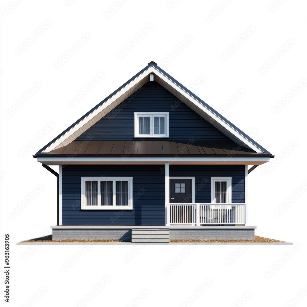 Photorealistic 3D Rendering: Bungalow Modern Farmhouse on White Background Photorealistic 3D Rendering: Bungalow Modern Farmhouse on White Background