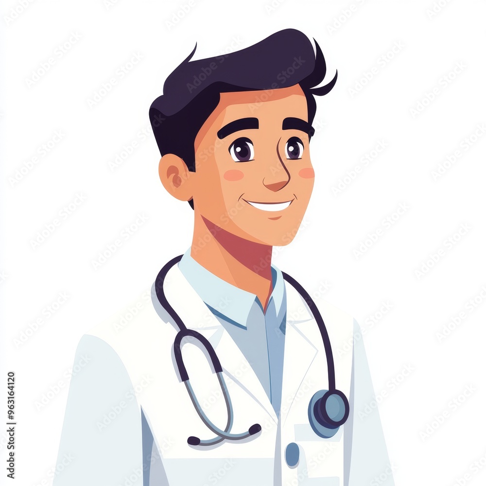 Friendly Doctor in Flat Design Illustration Smiling on White Background | Simple Minimalist Healthcare Concept Friendly Doctor in Flat Design Illustration Smiling on White Background | Simple Minimalist Healthcare Concept